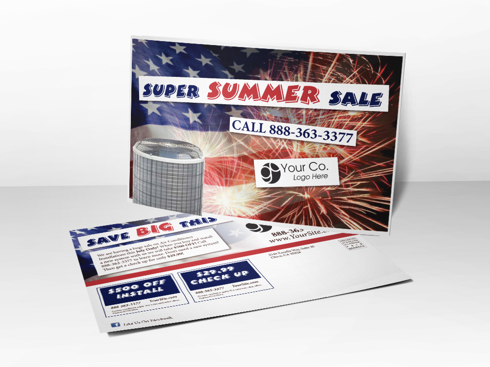 'Super Summer Sale' Firework HVAC Postcard - Front & Back