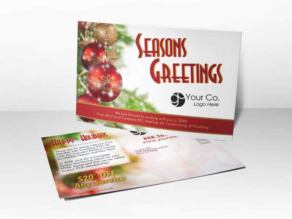 'Seasons Greetings' Christmas Tree Postcard - Front & Back