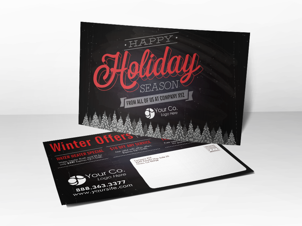 'Holiday' Black & Red Christmas Postcard - Front & Back