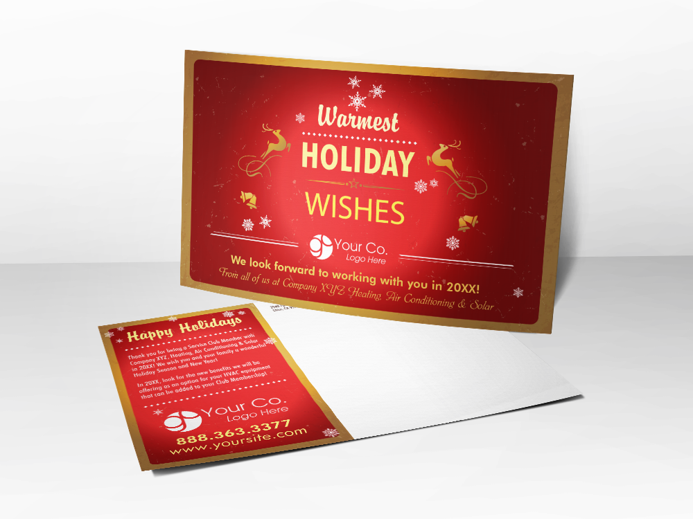 'Holiday Wishes' Red Winter Postcard - Front & Back