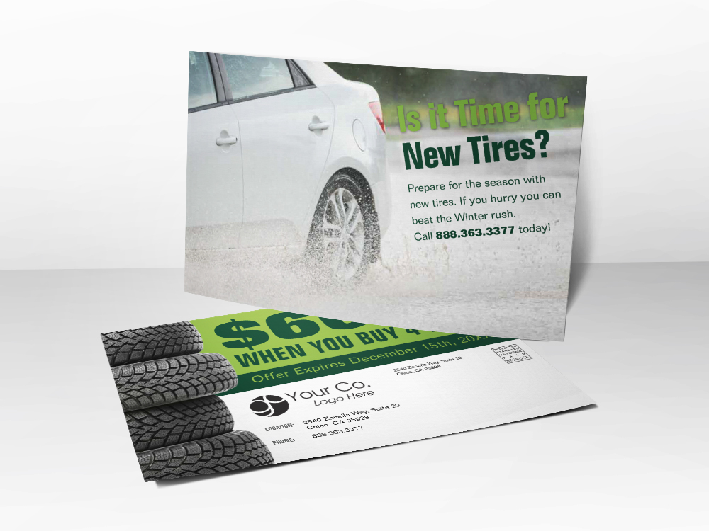 'Time For New Tires' Automotive Postcard - Front & Back