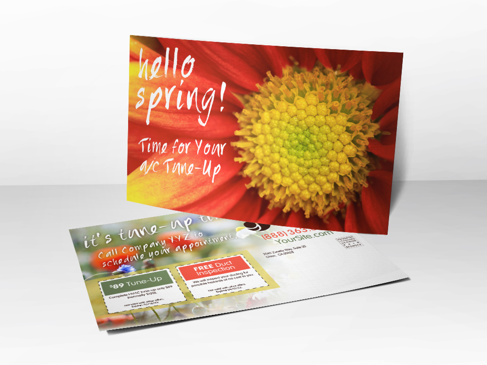 'Hello Spring' Flower Postcard Design - Front & Back