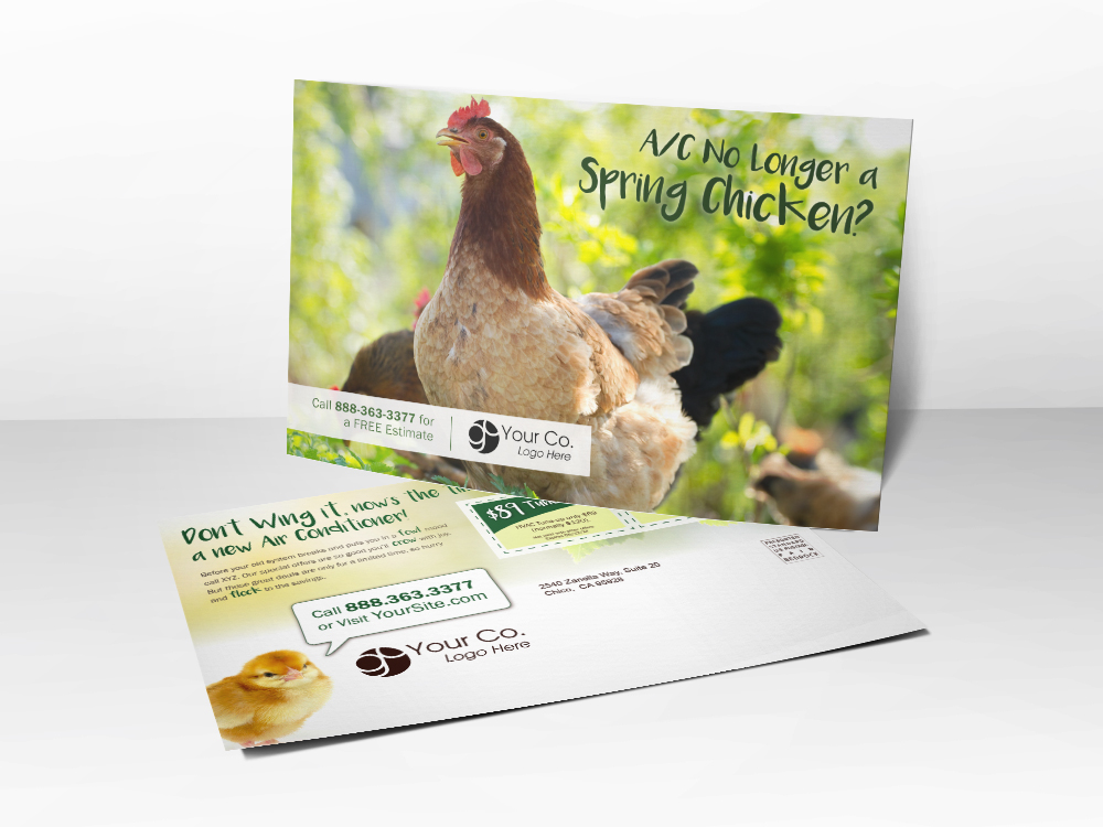 'Spring Chicken' Spring HVAC Postcard with Chickens - Front & Back