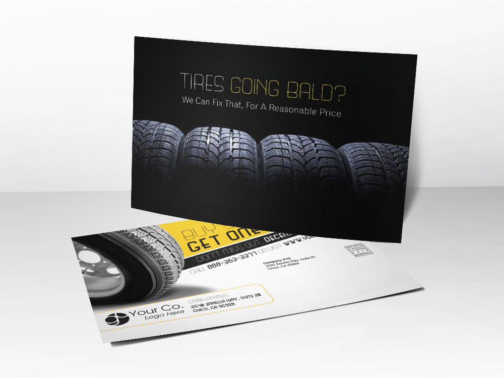 'Tires Going Bald?' Automotive Postcard - Front & Back