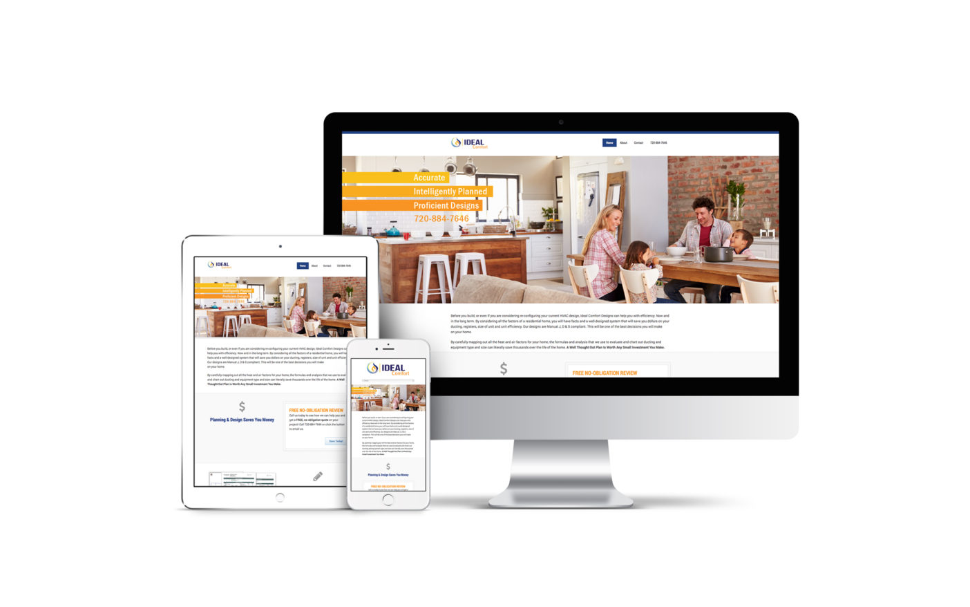 A custom designed website for an HVAC company displayed on multiple screens.