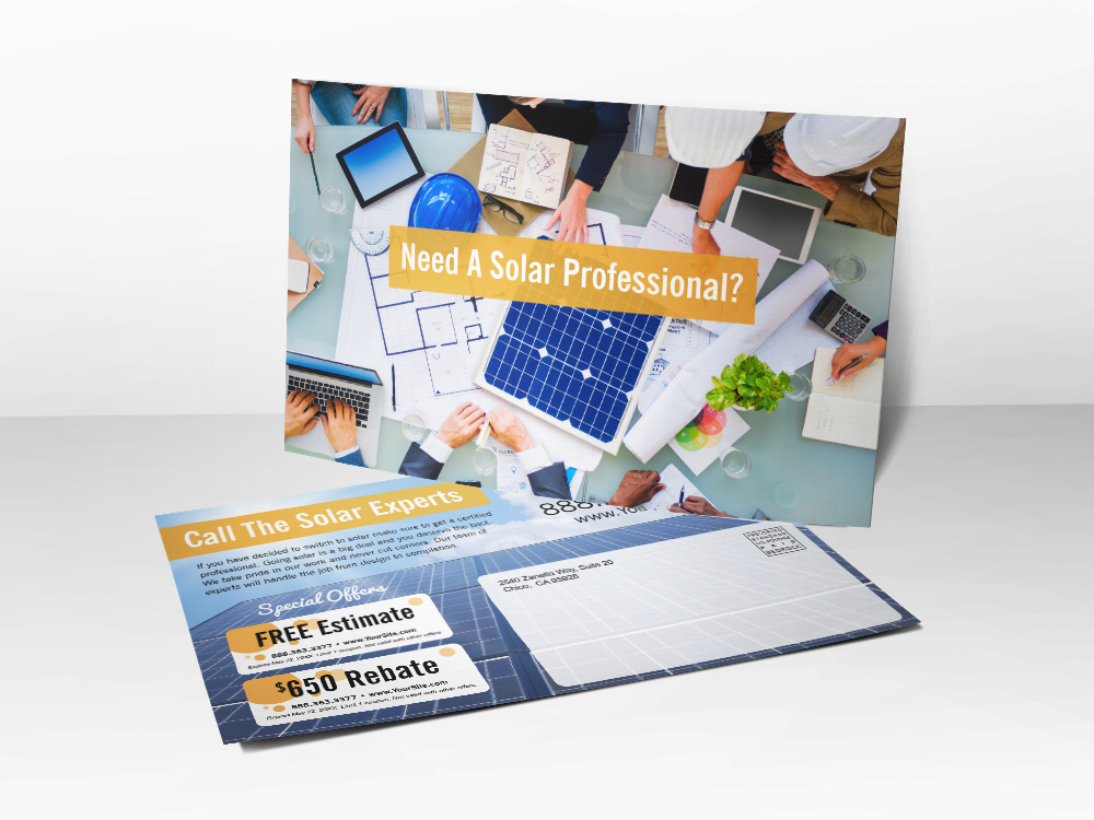 "Need A Solar Professional?' Solar Postcard