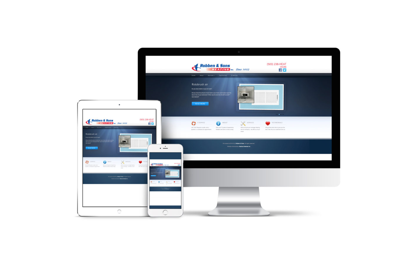 A custom designed website for an HVAC company displayed on multiple screens.