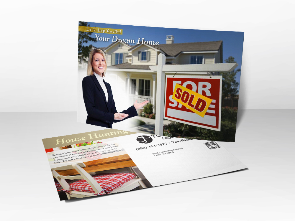 'Your dream home' postcard with real estate agent - front & back